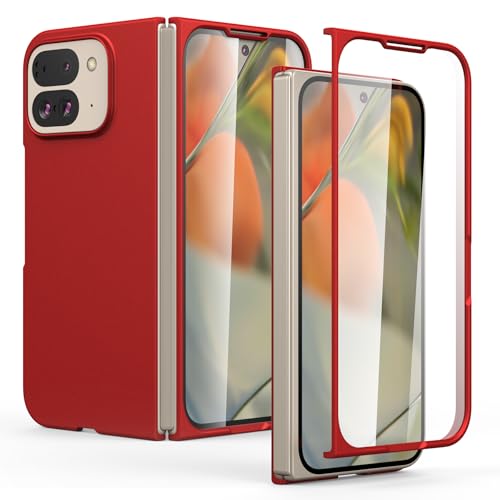 Cresee Hülle für Google Pixel 9 Pro Fold mit Integrierte Displayschutzfolie, Dünnes Hart Polycarbonat Case Handyhülle Schutzhülle Cover für Pixel 9 Pro Fold (2024) Rot von Cresee