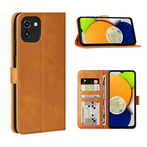 Cresee Hülle für Samsung Galaxy A03 (Nicht für A03s) PU Leder Handyhülle mit 3 Kartenfächer, Schutzhülle Case Tasche Magnetverschluss Flip Cover Stoßfest Klapphülle für Galaxy A03, Hellbraun von Cresee