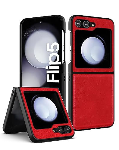 Cresee Hülle für Samsung Galaxy Z Flip 5 (2023) PU Leder Handyhülle Case Schutzhülle Cover für Galaxy Z Flip5 5G, Rot von Cresee
