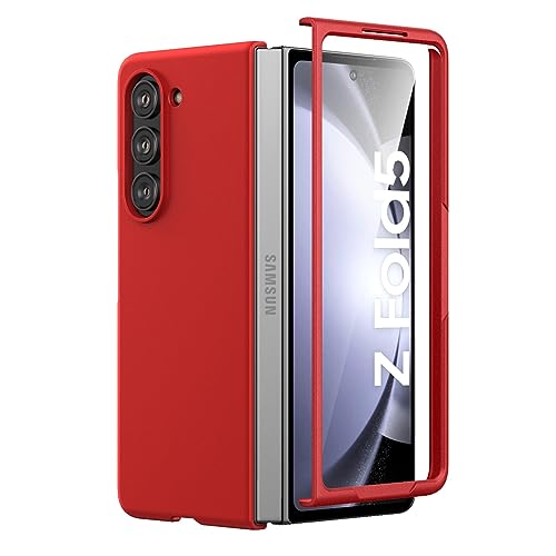 Cresee Hülle für Samsung Galaxy Z Fold 5 mit Integrierte Displayschutzfolie, Dünnes Hart Polycarbonat Case Handyhülle Schutzhülle Cover für Z Fold5 (2023) Rot von Cresee