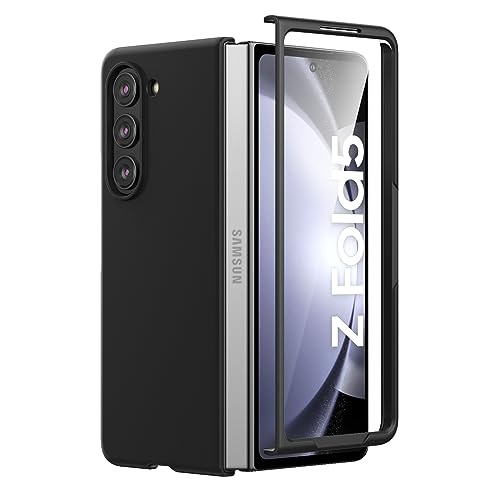 Cresee Hülle für Samsung Galaxy Z Fold 5 mit Integrierte Displayschutzfolie, Dünnes Hart Polycarbonat Case Handyhülle Schutzhülle Cover für Z Fold5 (2023) Schwarz von Cresee