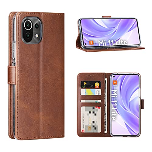 Cresee Hülle für Xiaomi Mi 11 Lite 4G / Mi 11 Lite 5G / Xiaomi 11 Lite 5G NE, PU Leder Handyhülle mit 3 Kartenfächer, Schutzhülle Case Tasche Magnetverschluss Flip Cover Stoßfest (Braun) von Cresee