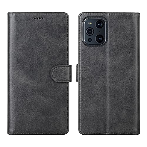 Cresee Kompatibel mit Oppo Find X3 Pro 5G Hülle, PU Leder Handyhülle mit 3 Kartenfächer, Schutzhülle Case Tasche Magnetverschluss Flip Cover Stoßfest für Find X3 Pro (Schwarz) von Cresee