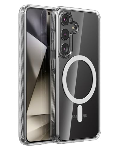 Cresee Magnetische Hülle für Samsung Galaxy S24, Transparent Harte Rückseite + Weiche TPU-Bumper Handyhülle Case mit Magnet Stoßfest Schutzhülle Cover, Clear von Cresee