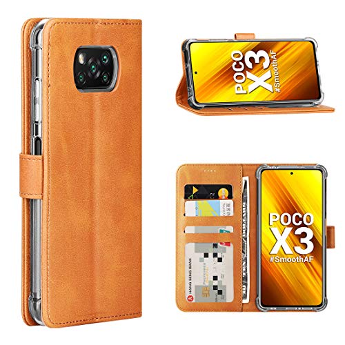 Cresee für Xiaomi Poco X3 NFC/Poco X3 Pro Hülle, PU Leder Handyhülle mit 3 Kartenfächer, Schutzhülle Case Tasche Magnetverschluss Flip Cover Stoßfest für Poco X3 / X3 Pro (Hellbraun) von Cresee