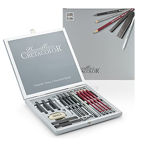 CRETA COLOR Künstlerset Graphit Stifte Zeichenset Silver Box 17-teilig in exclusiver Holzkassette von CRETA COLOR