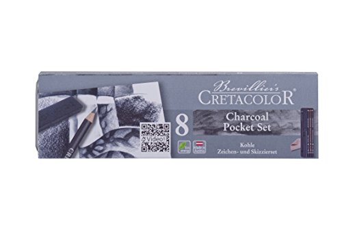 Cretacolor - Kohle Pocket Set - mit Basisausstattung zum Zeichnen und Skizzieren - 8-teilig - edles Metalletui von Cretacolor