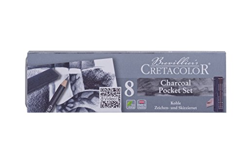 CRETA COLOR CretaColor - Kohle Pocket Set - mit Basisausstattung zum Zeichnen und Skizzieren - 8-teilig - edles Metalletui von CRETA COLOR