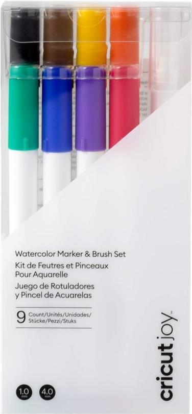 Cricut Joy Aquarellstiften & -pinsel, 9er Stiftset Grün, Blau, Violett, Rot, Schwarz, Braun, Gelb, Orange (2009978) von Cricut