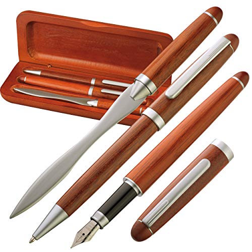 3-teiliges Holzschreibset mit Kugelschreiber, Füllfederhalter und Brieföffner von Crisma