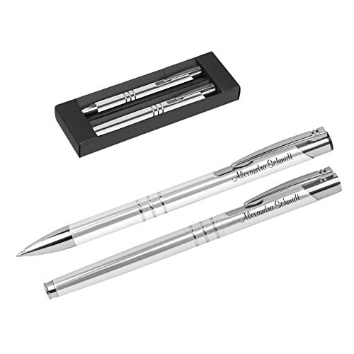 Kugelschreiberset Kugelschreiber und Rollerball mit Gravur Geschenk hochwertig | bestandene Prüfung Geschenk | personalisierte | blauschreibend (grau) von Crisma