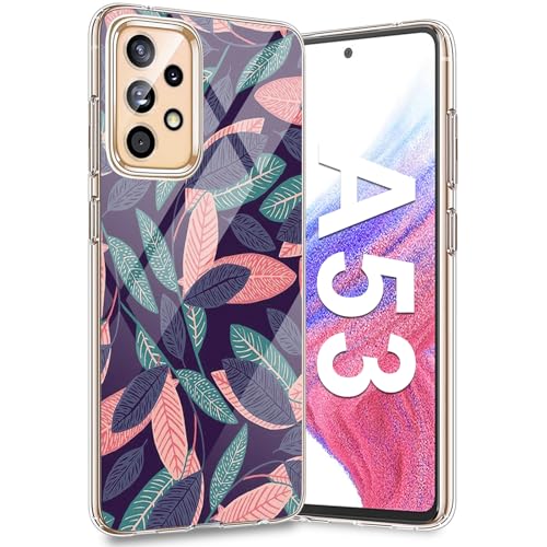 Croazhi A53 Silikon Handyhülle für Samsung Galaxy A53 5G Hülle, Original Blumen Muster Motiv Dünn Transparente Weiß, 360 Grad Bumper Stoßfest Hüllen für A53 Samsung 5G Hülle (Blätter) von Croazhi