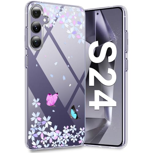 Croazhi Galaxy S24 Handyhülle für Samsung Galaxy S24 5G Hülle, Transparente Dünn Silikon Blumen Muster, Galaxy S24 Handytasche Case 360 Grad Bumper Bunt Stoßfest Schutzhülle für Samsung S24 (B) von Croazhi