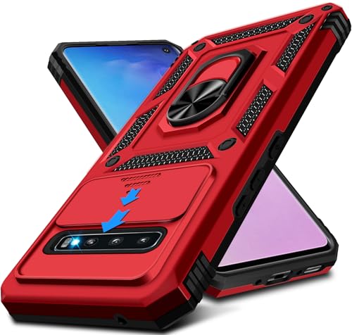 Croazhi Kameraschutz Handyhülle für Samsung Galaxy S10 4G Hülle Militär, mit 360 Grad Magnet Metall Ring Halter Stander S10 Handytasche Handy Case Stoßfest Schutzhülle für Samsung S10 6,1'' (Rot) von Croazhi