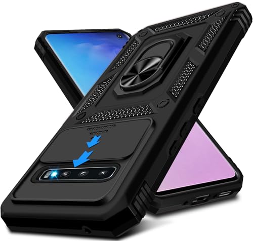 Croazhi Kameraschutz Handyhülle für Samsung Galaxy S10 4G Hülle Militär, mit 360 Grad Magnet Metall Ring Halter Stander S10 Handytasche Handy Case Stoßfest Schutzhülle für Samsung S10 6,1'' (Schwarz) von Croazhi