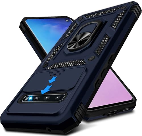 Croazhi Kameraschutz Handyhülle für Samsung Galaxy S10 4G Hülle Militär, mit 360 Grad Magnet Metall Ring Halter Stander S10 Handytasche Handy Case Stoßfest Schutzhülle für Samsung S10 6,1'' (Blau) von Croazhi