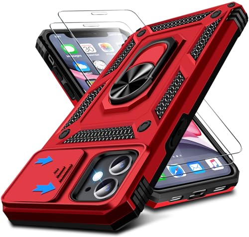 Croazhi Kameraschutz Handyhülle für iPhone 11 Mit Schutzfolie*2 Pcs, 360 Grad Magnet Metall Ring Halter, Militär Stoßfest Schutzhülle (Rot) Croazhi Kameraschutz Handyhülle für iPhone 11 Mit Schutzfolie*2 Pcs, 360 Grad Magnet Metall Ring Halter, Militär Stoßfest Schutzhülle (Rot) von Croazhi