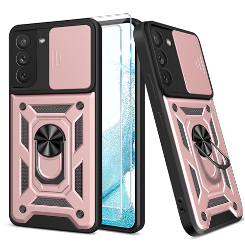 Croazhi Kameraschutz Handyhüllen für Samsung Galaxy S22 5G Hülle mit Schutzfolie *2 pcs, 360 Grad Metal Ring Halter Standard Stoßfest Schutzhülle Case Cover für Samsung S22 Hüllen Schutzfolie von Croazhi