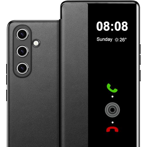 Flip Case für Samsung Galaxy A26 Hülle S View, Clear View Folio PU Leder Hard PC für Samsung A26 Hülle, Luxus Anti-Scratch Flip Cover Handyhülle für Samsung Galaxy A26 5G Smartphone (Schwarz) von Croazhi