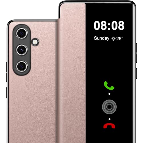 Flip Case für Samsung Galaxy A56 Hülle S View, Clear View Folio PU Leder Hard PC für Samsung A56 Hülle, Luxus Anti-Scratch Flip Cover Handyhülle für Samsung Galaxy A56 5G Smartphone (Rosa) von Croazhi