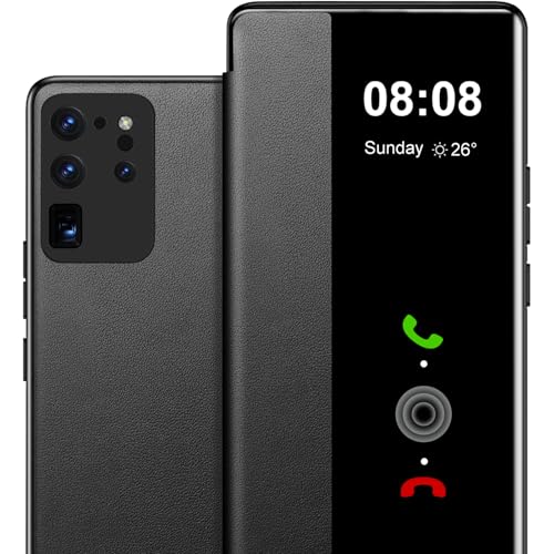 Flip Case für Samsung Galaxy S20 Ultra Hülle S View, Clear View Folio PU Leder Hard PC für Samsung Galaxy S20 Ultra Handyhülle, Luxus Anti-Scratch Flip Cover Case für Samsung S20 Ultra (Schwarz) von Croazhi