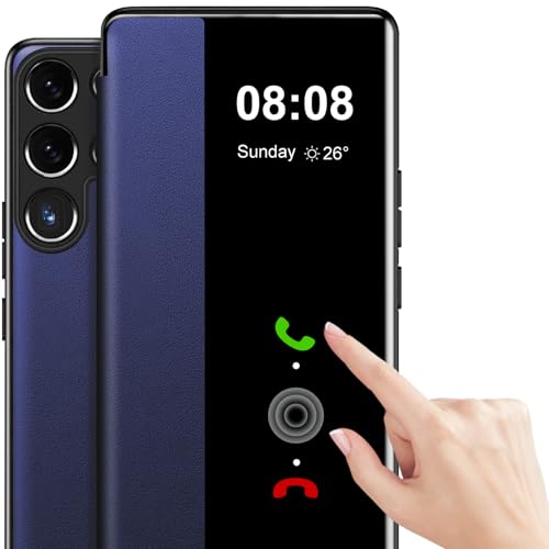 Flip Case für Samsung Galaxy S22 Ultra Hülle S View, Clear View Folio PU Leder und TPU Innen für Samsung S22 Ultra Handyhülle, Anti-Scratch Flip Cover Case für Samsung Galaxy S22 Ultra (Blau) von Croazhi