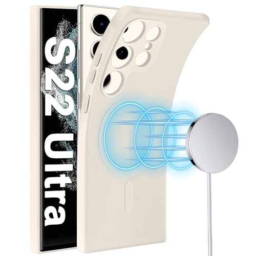 Handyhülle für Samsung Galaxy S22 Ultra Hülle Silikon mit [Magnetische] [für Mag-Safe] Slim Flüssigsilikon S22 Ultra Tasche Case innem Microfiber Futter Schutzhülle für Samsung S22 Ultra (Weiß) von Croazhi