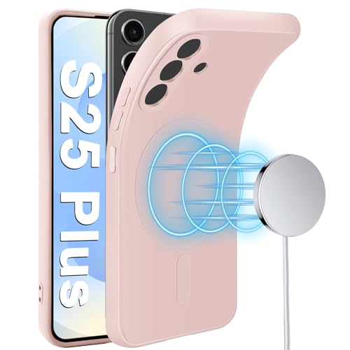 Handyhülle für Samsung Galaxy S25 Plus Hülle mit Magnetische [für Mag-Safe] Weiche Silikon S25 Plus Handytasche Case Microfiber Futter Stoßfeste Schutzhülle für Samsung Galaxy S25 Plus Handy (Rosa) von Croazhi