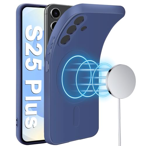 Handyhülle für Samsung Galaxy S25 Plus Hülle mit Magnetische [für Mag-Safe] Weiche Silikon S25 Plus Handytasche Case Microfiber Futter Stoßfeste Schutzhülle für Samsung Galaxy S25 Plus Handy (Blau) von Croazhi