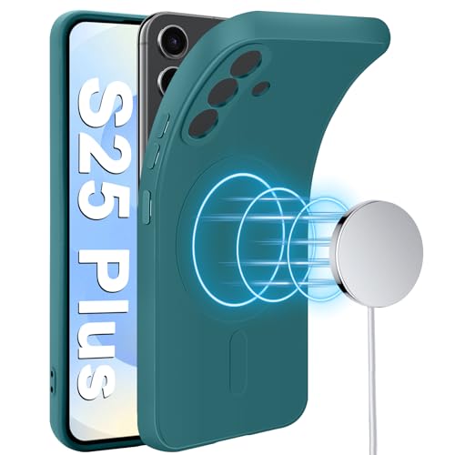 Handyhülle für Samsung Galaxy S25 Plus Hülle mit Magnetische [für Mag-Safe] Weiche Silikon S25 Plus Handytasche Case Microfiber Futter Stoßfeste Schutzhülle für Samsung Galaxy S25 Plus Handy (Grün) von Croazhi