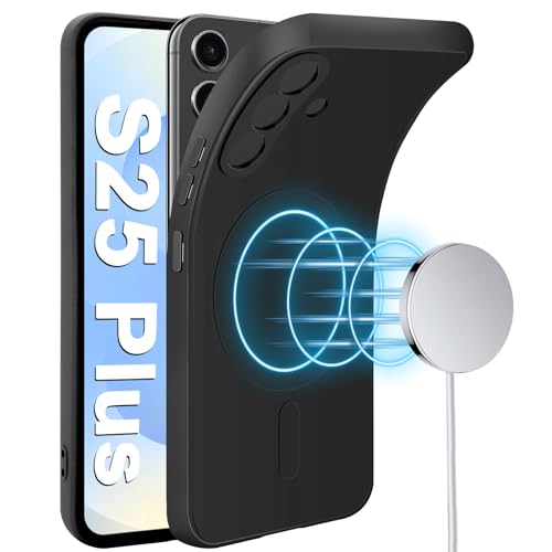 Handyhülle für Samsung Galaxy S25 Plus Hülle mit Magnetische [für Mag-safe] Weiche Silikon S25 Plus Handytasche Case Microfiber Futter Stoßfeste Schutzhülle für Samsung Galaxy S25 Plus Handy (Schwarz) von Croazhi