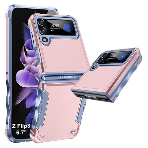 Handyhülle für Samsung Galaxy Z Flip 3 5G Hülle, rutschfeste Stilvolle Textur Galaxy Z Flip3 Handytasche Case, TPU Hard PC Militär Rugged Stoßfest Schutzhülle für Samsung Z Flip 3 Handy (Rosa) von Croazhi