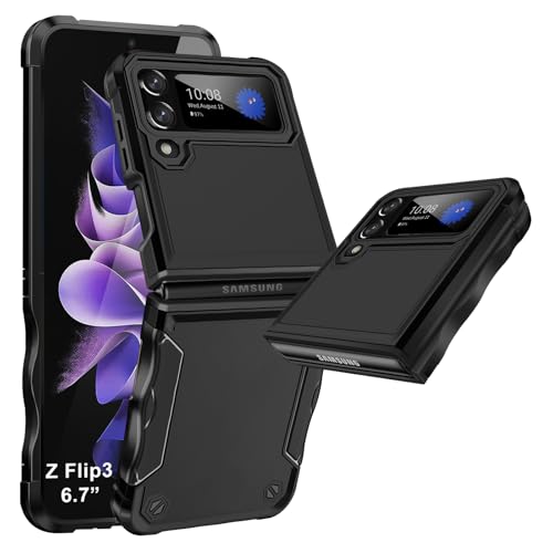 Handyhülle für Samsung Galaxy Z Flip 3 5G Hülle, rutschfeste Stilvolle Textur Galaxy Z Flip3 Handytasche Case, TPU Hard PC Militär Rugged Stoßfest Schutzhülle für Samsung Z Flip 3 Handy (Schwarz) von Croazhi