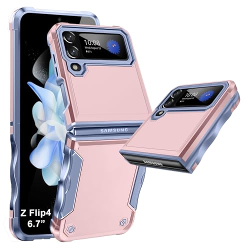 Handyhülle für Samsung Galaxy Z Flip 4 Hülle, rutschfeste Stilvolle Textur Galaxy Z Flip4 Handytasche Case, Soft TPU Hard PC Militär Rugged Stoßfest Schutzhülle für Samsung Z Flip 4 Handy (Rosa) von Croazhi