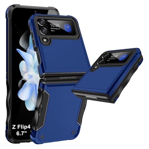 Handyhülle für Samsung Galaxy Z Flip 4 Hülle, rutschfeste Stilvolle Textur Galaxy Z Flip4 Handytasche Case, Soft TPU Hard PC Militär Rugged Stoßfest Schutzhülle für Samsung Z Flip 4 Handy (Blau) von Croazhi