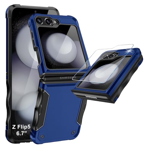 Handyhülle für Samsung Galaxy Z Flip 5 5G Hülle mit Schutzfolie, rutschfeste Stilvolle Textur Z Flip5 Handytasche Case, Hard PC Militär Rugged Stoßfest Schutzhülle für Samsung Z Flip 5 Handy (Blau) Handyhülle für Samsung Galaxy Z Flip 5 5G Hülle mit Schutzfolie, rutschfeste Stilvolle Textur Z Flip5 Handytasche Case, Hard PC Militär Rugged Stoßfest Schutzhülle für Samsung Z Flip 5 Handy (Blau) von Croazhi