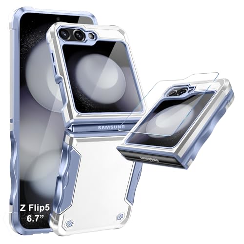 Handyhülle für Samsung Galaxy Z Flip 5 5G Hülle mit Schutzfolie, rutschfeste Stilvolle Textur Z Flip5 Handytasche Case, Hard PC Militär Rugged Stoßfest Schutzhülle für Samsung Z Flip 5 Handy (Weiß) Handyhülle für Samsung Galaxy Z Flip 5 5G Hülle mit Schutzfolie, rutschfeste Stilvolle Textur Z Flip5 Handytasche Case, Hard PC Militär Rugged Stoßfest Schutzhülle für Samsung Z Flip 5 Handy (Weiß) von Croazhi