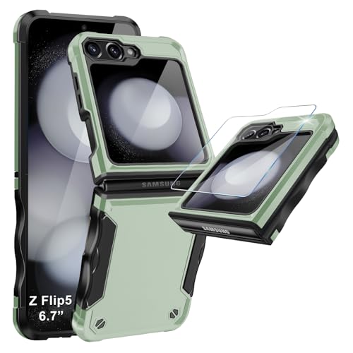 Handyhülle für Samsung Galaxy Z Flip 5 5G Hülle mit Schutzfolie, rutschfeste Stilvolle Textur Z Flip5 Handytasche Case, Hard PC Militär Rugged Stoßfest Schutzhülle für Samsung Z Flip 5 Handy (Grün) Handyhülle für Samsung Galaxy Z Flip 5 5G Hülle mit Schutzfolie, rutschfeste Stilvolle Textur Z Flip5 Handytasche Case, Hard PC Militär Rugged Stoßfest Schutzhülle für Samsung Z Flip 5 Handy (Grün) von Croazhi
