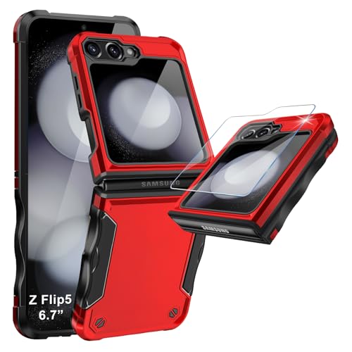 Handyhülle für Samsung Galaxy Z Flip 5 5G Hülle mit Schutzfolie, rutschfeste Stilvolle Textur Z Flip5 Handytasche Case, Hard PC Militär Rugged Stoßfest Schutzhülle für Samsung Z Flip 5 Handy (Rot) Handyhülle für Samsung Galaxy Z Flip 5 5G Hülle mit Schutzfolie, rutschfeste Stilvolle Textur Z Flip5 Handytasche Case, Hard PC Militär Rugged Stoßfest Schutzhülle für Samsung Z Flip 5 Handy (Rot) von Croazhi