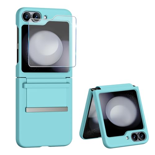 Handyhülle für Samsung Galaxy Z Flip 5 Hülle mit Schutzfolie, Dünn Folable Matt PC Flip 5 Handy Tasche Case mit vegan Leather Strap Scharnierschutz Stoßfeste Schutzhülle für Samsung Z Flip5 (Grün) von Croazhi