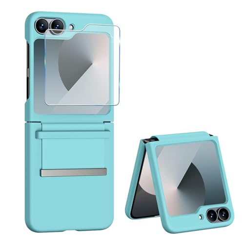 Handyhülle für Samsung Galaxy Z Flip 6 Hülle mit Schutzfolie, Dünn Folable Matt PC Flip 6 Handy Tasche Case mit vegan Leather Strap Scharnierschutz Stoßfeste Schutzhülle für Samsung Z Flip6 (Grün) von Croazhi