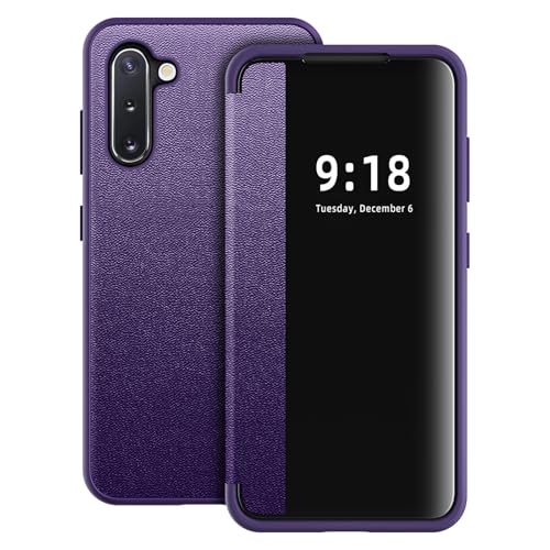 Hülle für Samsung Galaxy Note 10 Handyhülle S View Galaxy Note 10 Flip Case Stoßfest Kratzfest Tasche Flip Schutzhülle für Samsung Note 10, Durchscheinend View Silikon Bumper Handyhülle (Lila) von Croazhi
