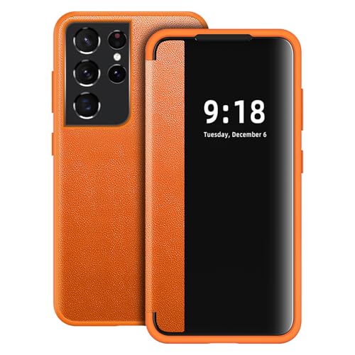 Hülle für Samsung Galaxy S21 Ultra Handyhülle S View S21 Ultra Flip Case Stoßfest Kratzfest Tasche Flip Schutzhülle für Samsung S21 Ultra, Durchscheinend View Silikon Bumper Handyhülle (Orange) Hülle für Samsung Galaxy S21 Ultra Handyhülle S View S21 Ultra Flip Case Stoßfest Kratzfest Tasche Flip Schutzhülle für Samsung S21 Ultra, Durchscheinend View Silikon Bumper Handyhülle (Orange) von Croazhi