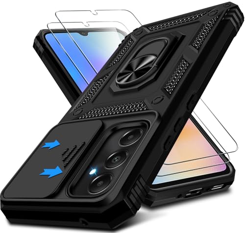 Kameraschutz Handyhülle für Samsung Galaxy A05S Hülle mit Schutzfolie*2, 360 Grad Magnet Metall Ring Halter Galaxy A05S Handytasche Case Militär Stoßfest Schutzhülle für Samsung Galaxy A05S (Schwarz) von Croazhi