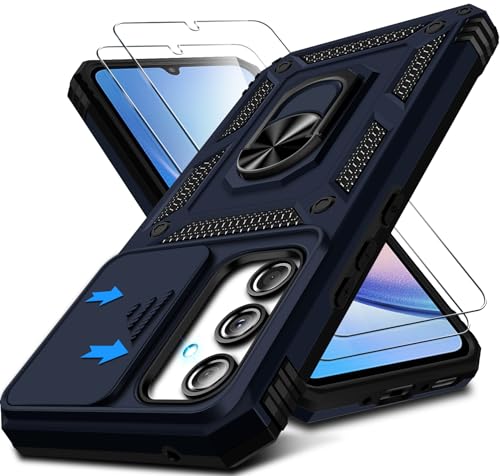 Kameraschutz Handyhülle für Samsung Galaxy A35 Hülle mit Displayschutz*2 pcs, 360 Grad Magnet Metall Ring Halter Galaxy A35 5G Tasche Case Militär Stoßfest Schutzhülle für Samsung A35 Handy (Blau) von Croazhi