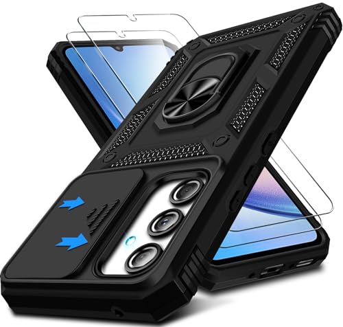 Kameraschutz Handyhülle für Samsung Galaxy A35 Hülle mit Displayschutz*2 pcs, 360 Grad Magnet Metall Ring Halter Galaxy A35 5G Tasche Case Militär Stoßfest Schutzhülle für Samsung A35 Handy (Schwarz) von Croazhi