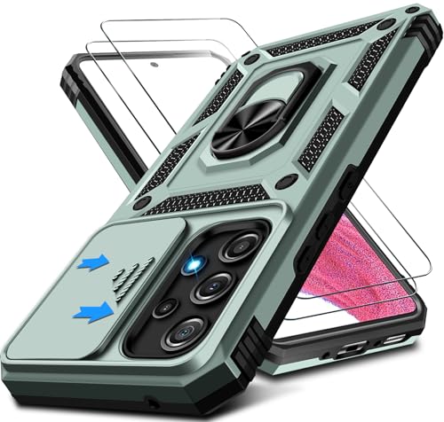 Kameraschutz Handyhülle für Samsung Galaxy A53 Hülle mit Displayschutz*2 pcs, 360 Grad Magnet Metall Ring Halter Galaxy A53 5G Tasche Case Militär Stoßfest Schutzhülle für Samsung A53 Handy (Grün) von Croazhi