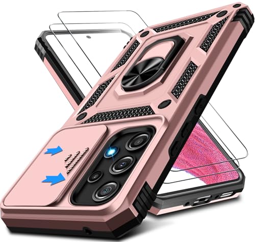 Kameraschutz Handyhülle für Samsung Galaxy A53 Hülle mit Displayschutz*2 pcs, 360 Grad Magnet Metall Ring Halter Galaxy A53 5G Tasche Case Militär Stoßfest Schutzhülle für Samsung A53 Handy (Rosa) von Croazhi