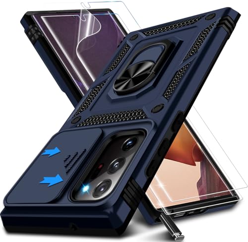 Kameraschutz Handyhülle für Samsung Galaxy Note 20 Ultra Hülle mit Displayschutz, Magnet Metall Ring Halter Note 20 Ultra Tasche Case Stoßfest Schutzhülle für Samsung Note 20 Ultra Handy (Blau) von Croazhi