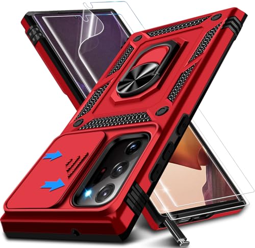 Kameraschutz Handyhülle für Samsung Galaxy Note 20 Ultra Hülle mit Displayschutz, Magnet Metall Ring Halter Note 20 Ultra Tasche Case Stoßfest Schutzhülle für Samsung Note 20 Ultra Handy (Rot) von Croazhi
